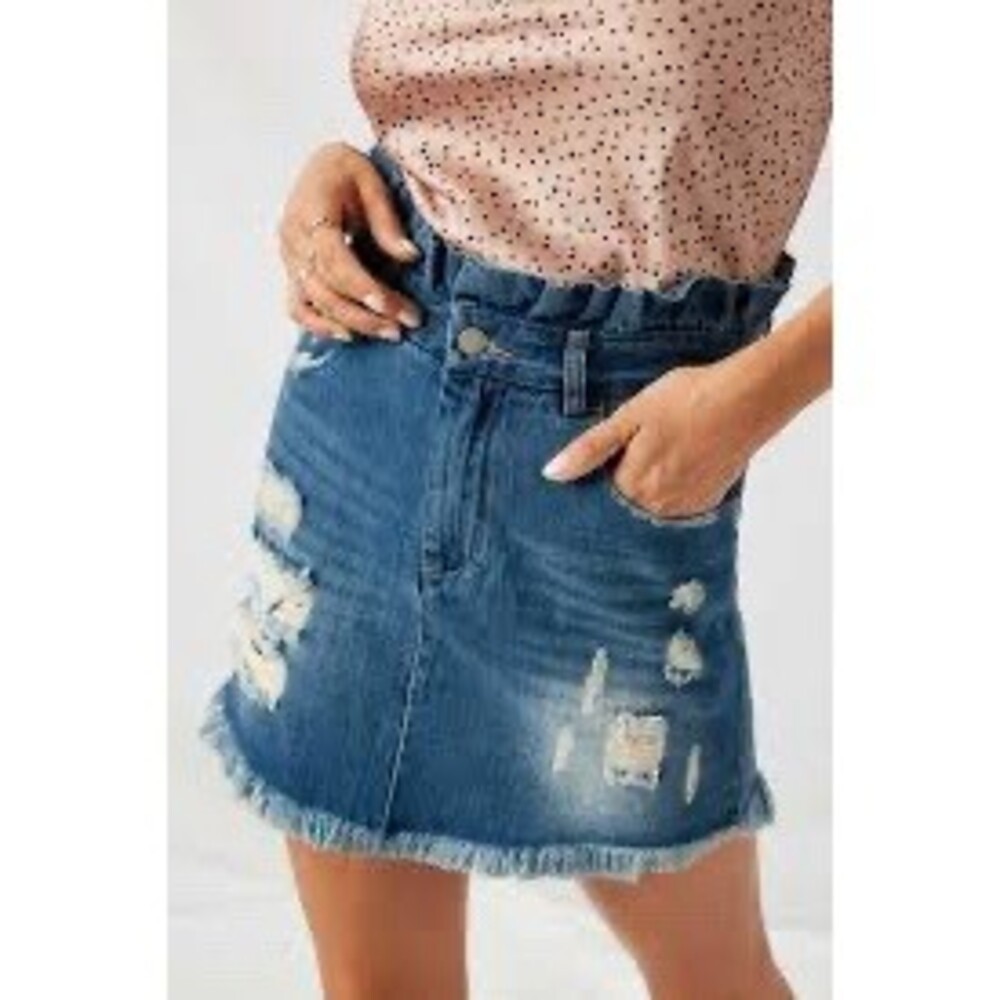 Hayden Denim Skirt Womens Blue Wash Paperbag Waist Distressed Mini